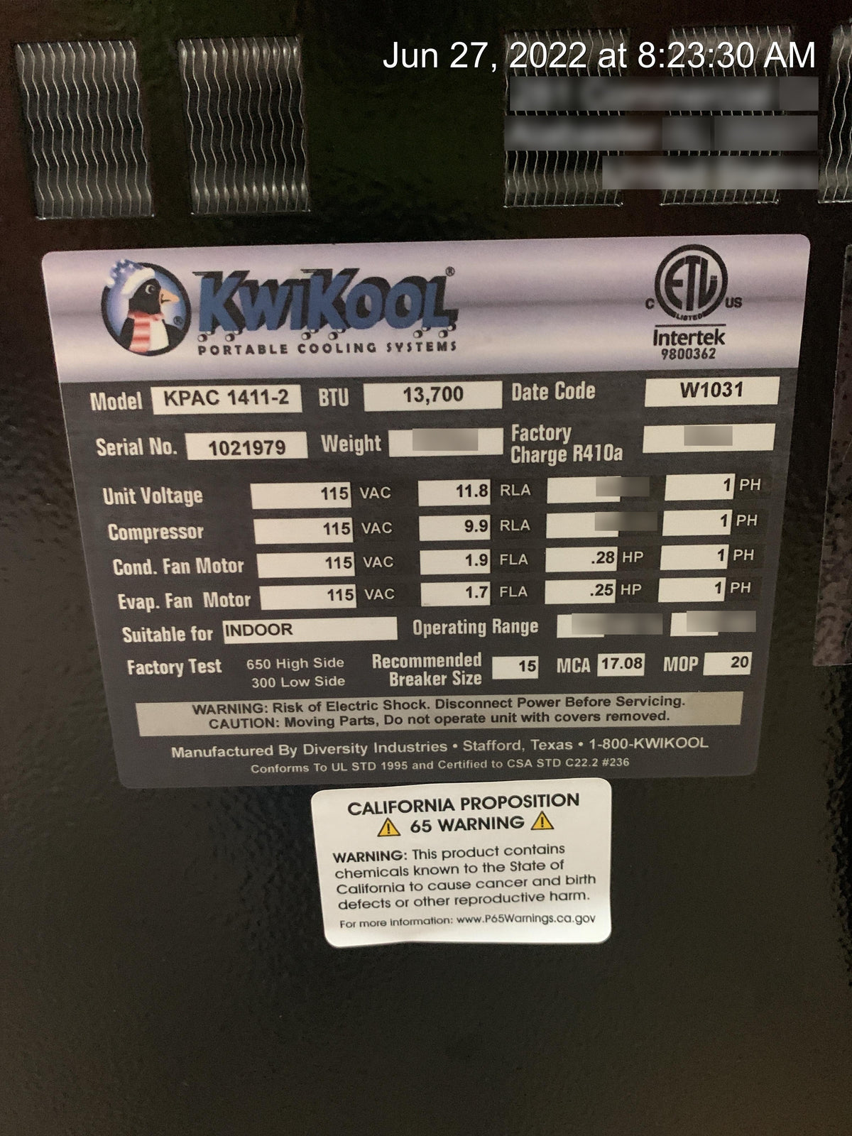 2022 KWIKOOL KPAC1411-2
