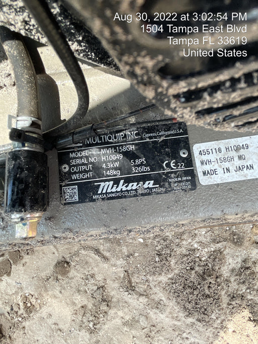 2022 Multiquip MVH158 Honda GX200, 17" Plate, Gas