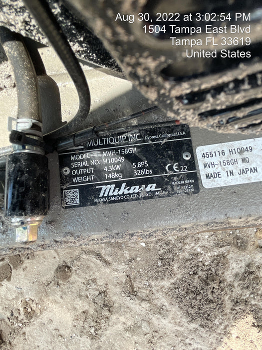 2022 Multiquip MVH158 Honda GX200, 17" Plate, Gas
