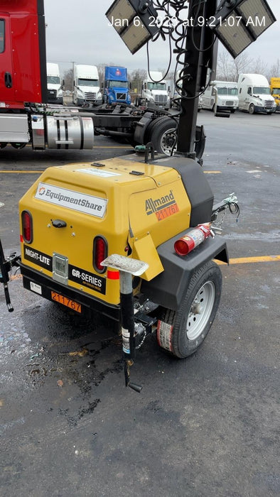 2022 Allmand NLV3GR (4) LED Light Fixture 350W, 23' Vertical Mast, 3kW Prime, Towable, Deep Sea L401, Leveling Jacks, Yanmar T4F 5.8hp