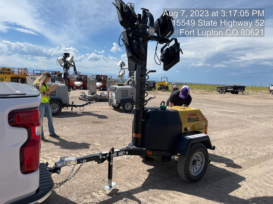 2022 Allmand NLV3GR (4) LED Light Fixture 350W, 23' Vertical Mast, 3kW Prime, Towable, ES Decals, T3