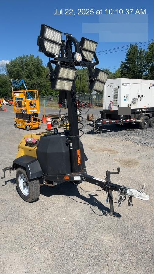 Allmand NLV3GR (4) LED Light Fixture 350W, 23' Vertical Mast, 3kW Prime, Towable, Deep Sea L401, Leveling Jacks, Yanmar T4F 5.8hp