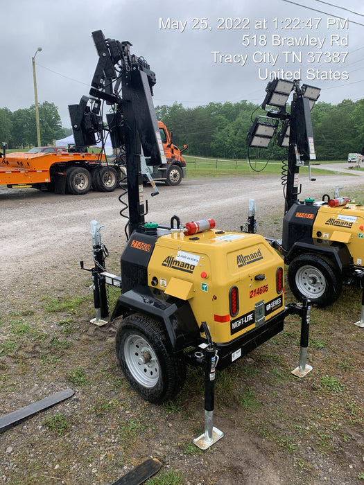 2022 Allmand NLV3GR (4) LED Light Fixture 350W, 23' Vertical Mast, 3kW Prime, Towable, Deep Sea L401, Leveling Jacks, Yanmar T4F 5.8hp