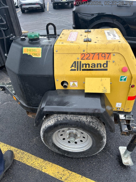 2022 Allmand NLV3GR (4) LED Light Fixture 350W, 23' Vertical Mast, 3kW Prime, Towable, Deep Sea L401, Leveling Jacks, Yanmar T4F 5.8hp