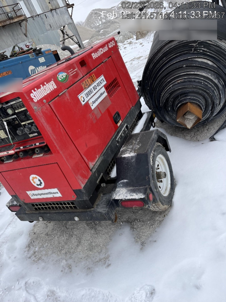 2022 Shindaiwa DGW400MDL Kubota D902 Engine, 23 HP, Dual Op Welder, Wire, Arc, Droop Stick, Tig, and CC Stick Functionality, Simulphase, 3 Phase and 1 Phase Gen Output, Single Axle NB Trlr, Slr Trckl Chrg 12V 12W, Fire Ext