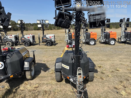 2022 Allmand NLV3GR (4) LED Light Fixture 350W, 23' Vertical Mast, 3kW Prime, Towable, Deep Sea L401, Leveling Jacks, Yanmar T4F 5.8hp