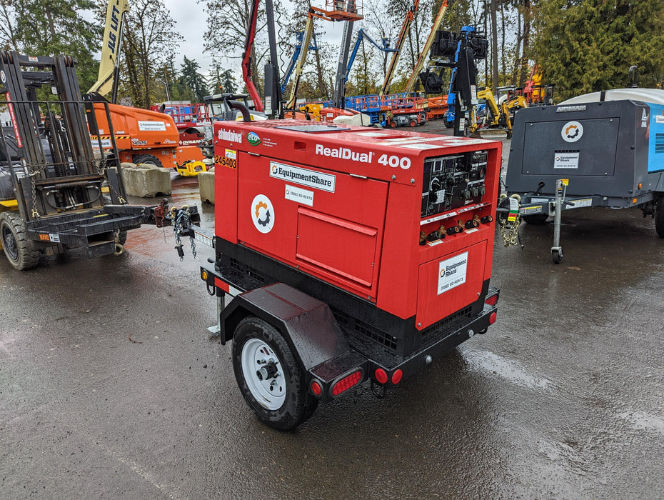 2022 Shindaiwa DGW400MDL Kubota D902 Engine, 23 HP, Dual Op Welder, Wire, Arc, Droop Stick, Tig, and CC Stick Functionality, Simulphase, 3 Phase and 1 Phase Gen Output, Single Axle NB Trlr, Slr Trckl Chrg 12V 12W, Fire Ext