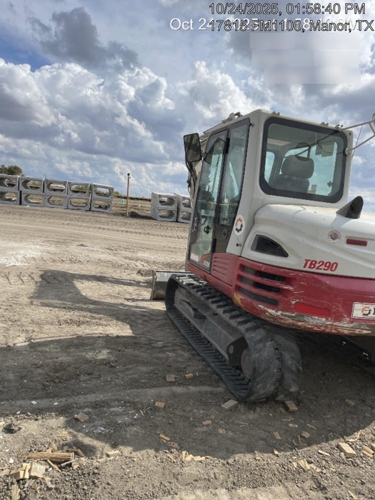 2019 Takeuchi TB290 Cab/Heat/AC Rubber tracks, Dozer blade, Travel alarm, Auxiliary hydraulics Manual QC, Hydraulic thumb, 18", 24", and 36" Buckets