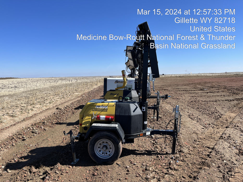 2022 Allmand NLV3GR (4) LED Light Fixture 350W, 23' Vertical Mast, 3kW Prime, Towable, ES Decals, T3