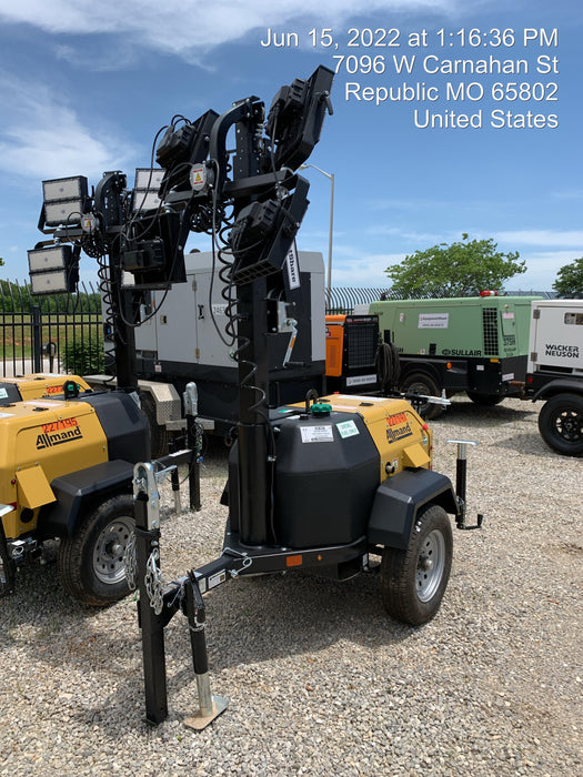 2022 Allmand NLV3GR (4) LED Light Fixture 350W, 23' Vertical Mast, 3kW Prime, Towable, Deep Sea L401, Leveling Jacks, Yanmar T4F 5.8hp