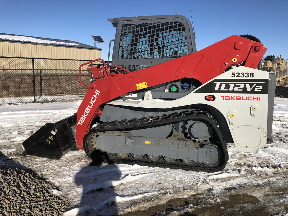 2019 Takeuchi TL12V2C ROPS/FOPS Cab, Heat/AC, Defroster, Rubber Tracks, Back-up Alarm, Front & Rear Working Lights, Auxiliary Hydraulics, Two-Speed Travel, Electronic Monitoring System, Hydraulic Universal Quick Hitch w/80" HD Smooth Dirt Bucket with Bolt-on Edge, 24.0 cu ft. Capacity