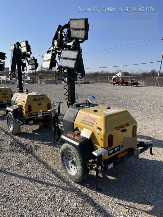 2022 Allmand NLV3GR (4) LED Light Fixture 350W, 23' Vertical Mast, 3kW Prime, Towable, Deep Sea L401, Leveling Jacks, Yanmar T4F 5.8hp