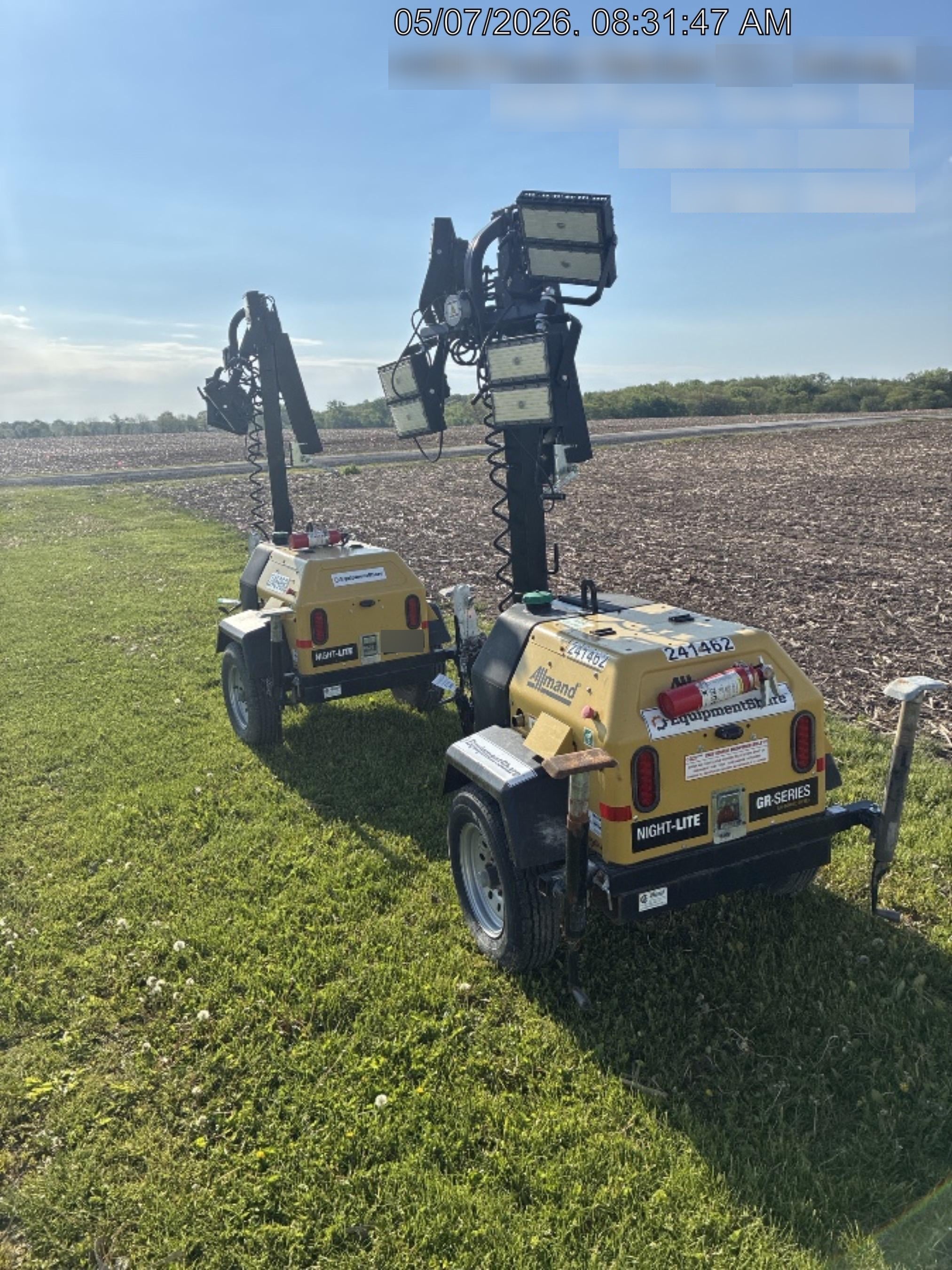 2022 Allmand NLV3GR (4) LED Light Fixture 350W, 23' Vertical Mast, 3kW Prime, Towable, Deep Sea L401, Leveling Jacks, Yanmar T4F 5.8hp
