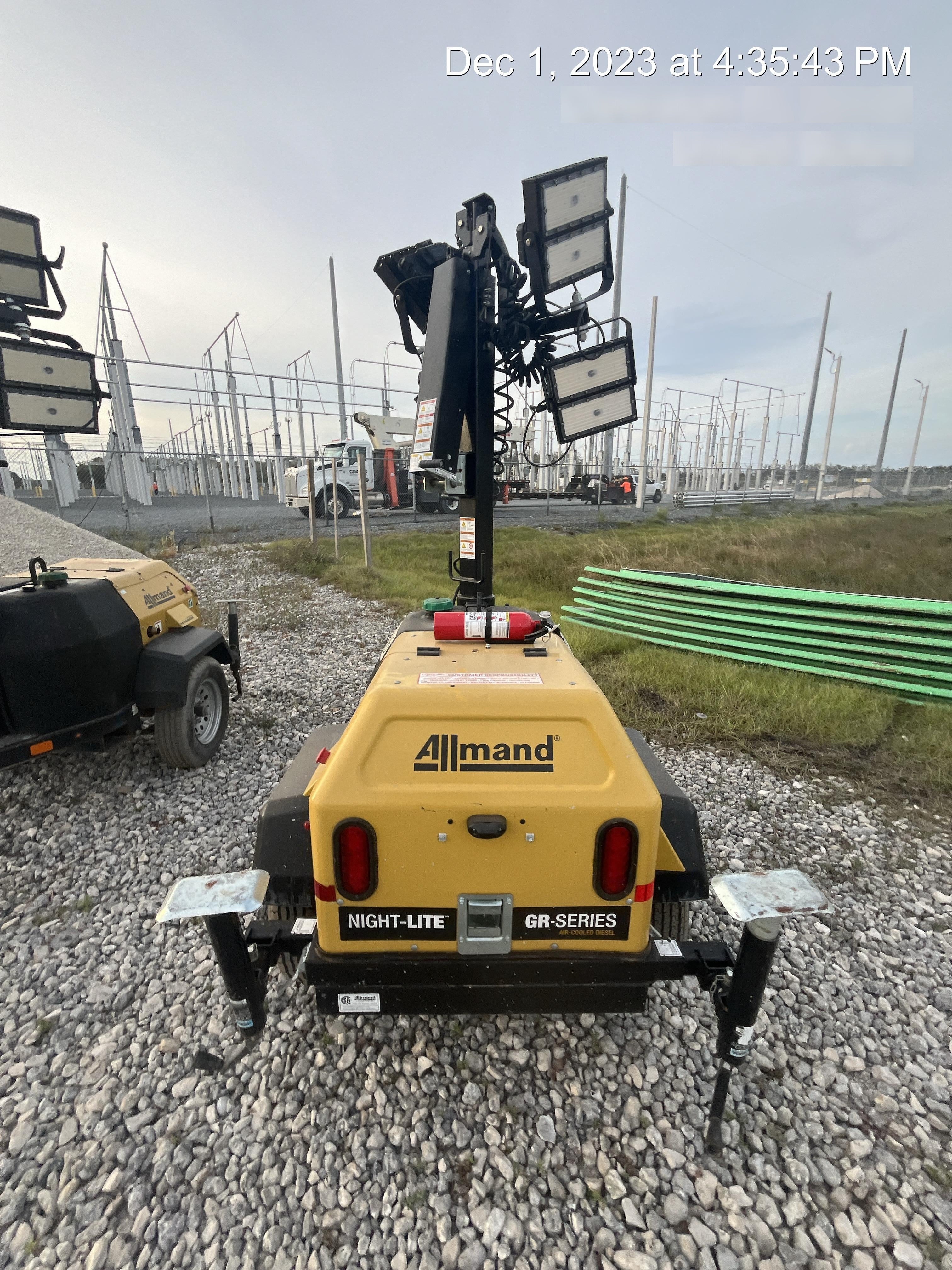 2022 Allmand NLV3GR (4) LED Light Fixture 350W, 23' Vertical Mast, 3kW Prime, Towable, Deep Sea L401, Leveling Jacks, Yanmar T4F 5.8hp