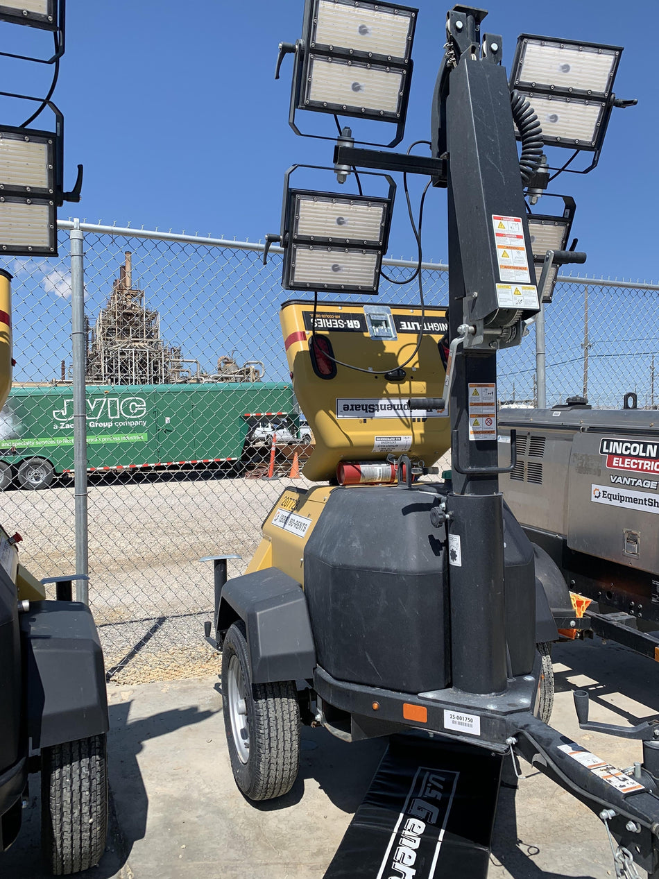 2022 Allmand NLV3GR (4) LED Light Fixture 350W, 23' Vertical Mast, 3kW Prime, Towable, Deep Sea L401, Leveling Jacks, Yanmar T4F 5.8hp