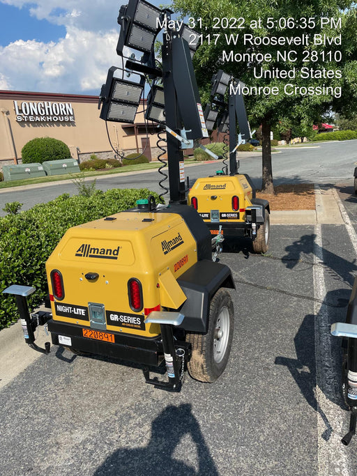 2022 Allmand NLV3GR (4) LED Light Fixture 350W, 23' Vertical Mast, 3kW Prime, Towable, Deep Sea L401, Leveling Jacks, Yanmar T4F 5.8hp