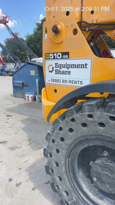 2019 JCB 510-56 74 HP w/CAB/HVAC, Beacon, Worklights, Aux Hydraulics, Solid Tires 66" Carriage/60" Forks