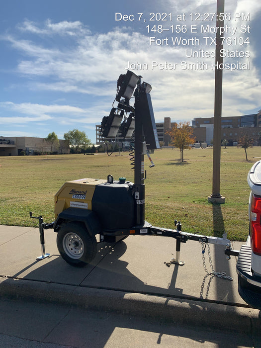 Allmand NLV3GR (4) LED Light Fixture 350W, 23' Vertical Mast, 3kW Prime, Towable, Deep Sea L401, Leveling Jacks, Yanmar T4F 5.8hp