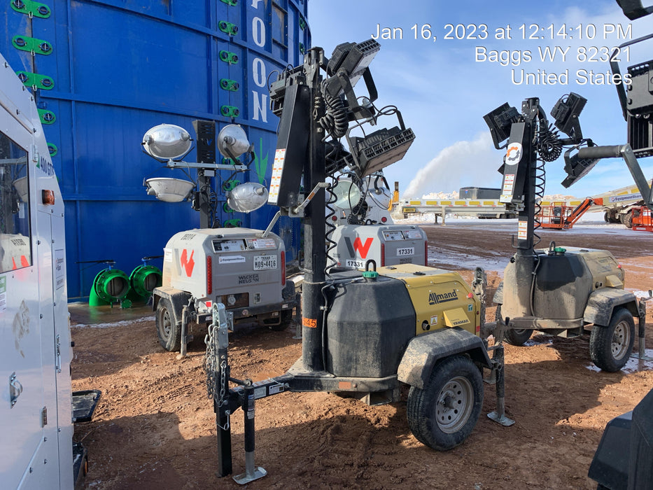 2022 Allmand NLV3GR (4) LED Light Fixture 350W, 23' Vertical Mast, 3kW Prime, Towable, ES Decals, T3