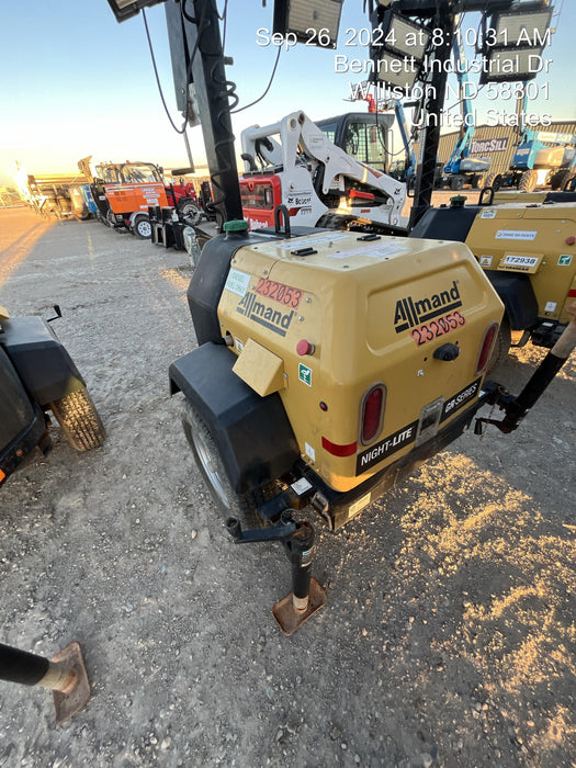 2022 Allmand NLV3GR (4) LED Light Fixture 350W, 23' Vertical Mast, 3kW Prime, Towable, Deep Sea L401, Leveling Jacks, Yanmar T4F 5.8hp