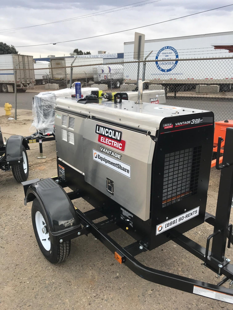 2019 Lincoln Electric Vantage 322 Welder Ready-Pak 3, Two wheel trailer, Fender and Light kit, Cable Rack