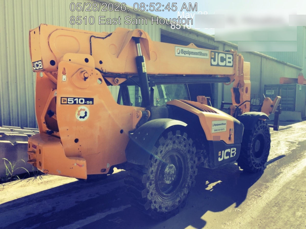 2020 JCB 510-56 Cab/Heat/Air, 74 HP, Solid Tires, STD Worklight, Beacon, Aux Hydraulics, Lifting Eye, Back up Alarm w/66" Carriage/60" Forks