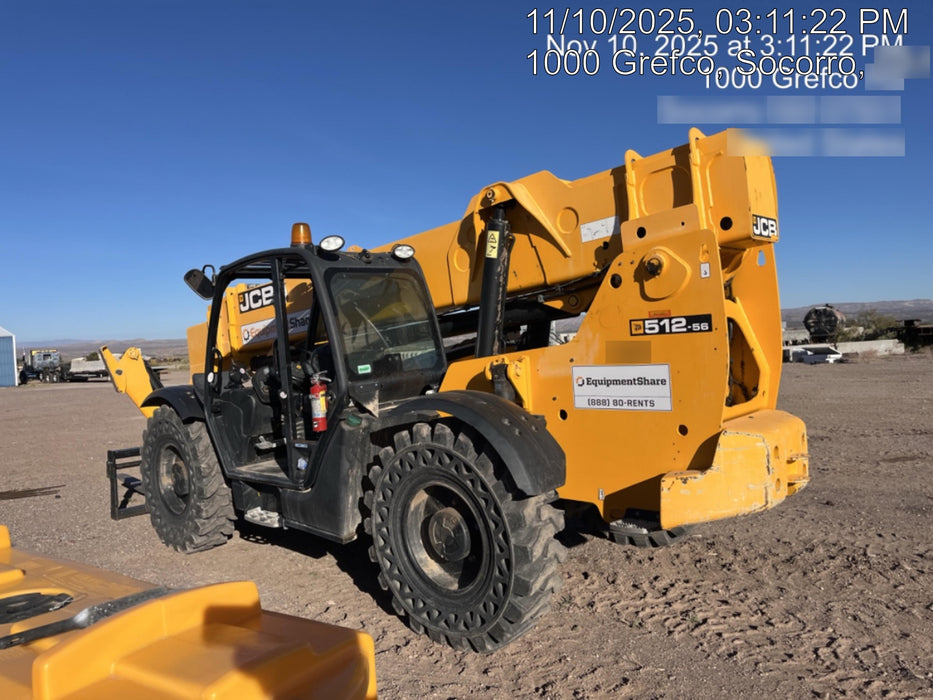 2019 JCB 512-56 109 HP w/Open ROPS, Beacon, Aux Hydraulics, Worklights, Solid Tires 60" Carriage/Forks