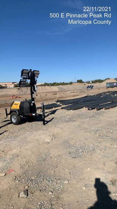 Allmand NLV3GR (4) LED Light Fixture 350W, 23' Vertical Mast, 3kW Prime, Towable, Deep Sea L401, Leveling Jacks, Yanmar T4F 5.8hp