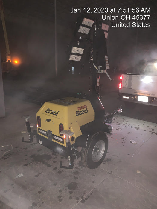 2022 Allmand NLV3GR (4) LED Light Fixture 350W, 23' Vertical Mast, 3kW Prime, Towable, Deep Sea L401, Leveling Jacks, Yanmar T4F 5.8hp