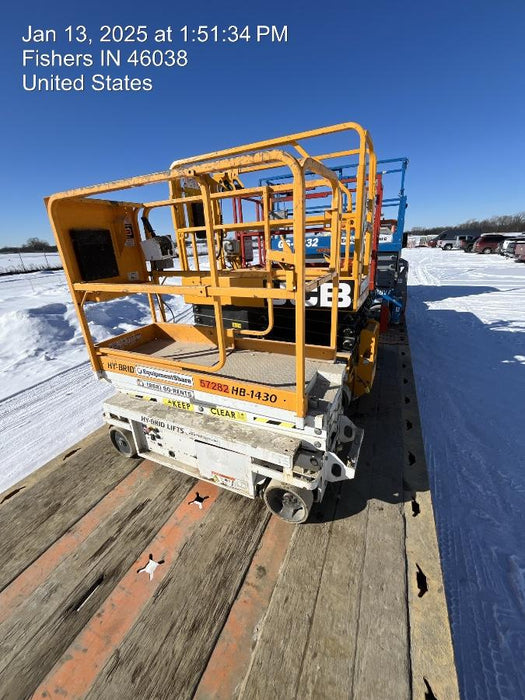 Custom Equipment HB-1430 Hy-Brid Scissor Lift
Platform capacity up to 670 lbs
Working height up to 20 ft
Weighs under 1,700 lbs
Non-marking wheels