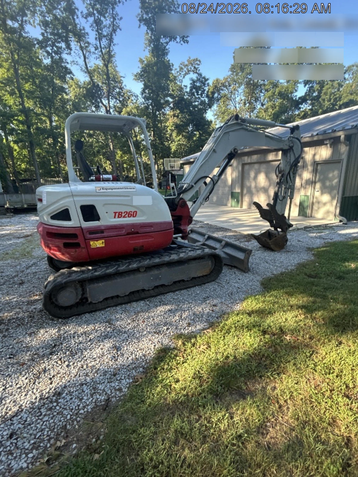 2019 Takeuchi TB260 Takeuchi TB260 Canopy w/Rubber Tracks, Auxiliary Hydraulics, Standard Blade, Manual QC, 12 / 18 / 24" Buckets, Hydraulic Thumb Installed
