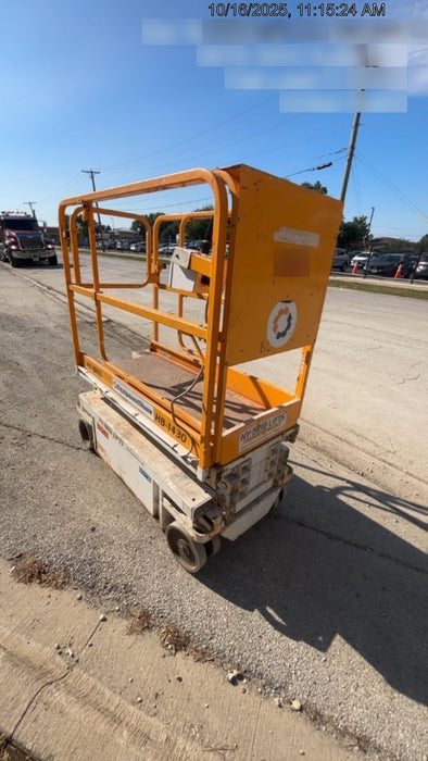Custom Equipment HB-1430 <ul>
 <li>Hy-Brid Scissor Lift</li>
  <li>Platform capacity up to 670 lbs.</li>
  <li>Working height up to 20 ft</li>
  <li>Weighs under 1,700 lbs.</li>
  <li>Non-marking wheels </li>
</ul>