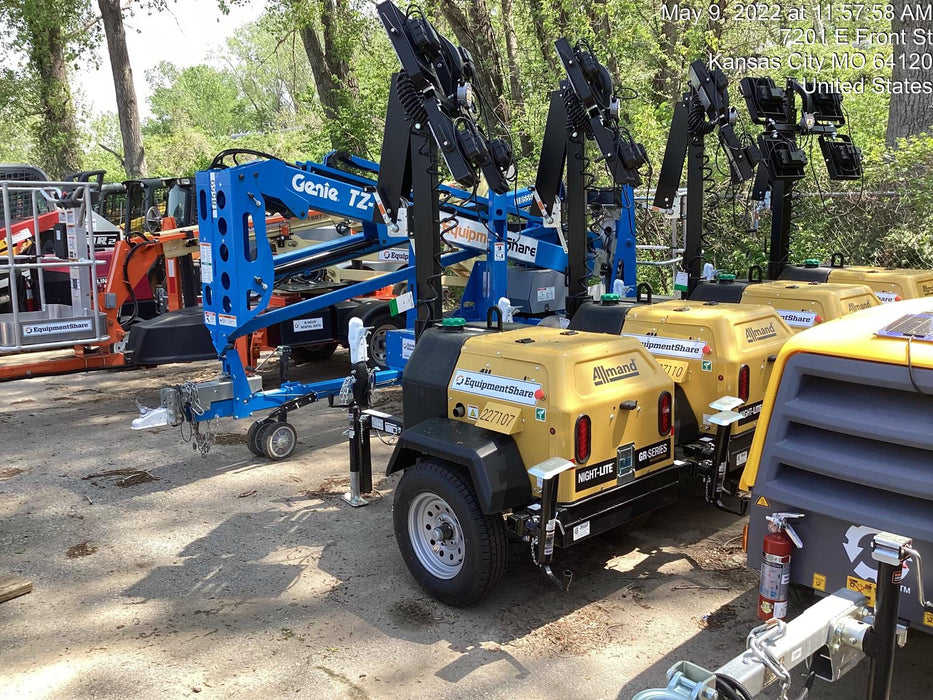 2022 Allmand NLV3GR (4) LED Light Fixture 350W, 23' Vertical Mast, 3kW Prime, Towable, Deep Sea L401, Leveling Jacks, Yanmar T4F 5.8hp