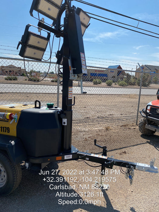 2022 Allmand NLV3GR (4) LED Light Fixture 350W, 23' Vertical Mast, 3kW Prime, Towable, Deep Sea L401, Leveling Jacks, Yanmar T4F 5.8hp