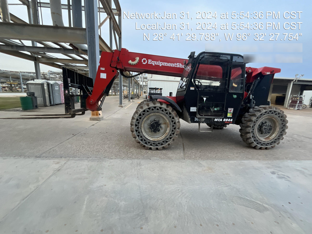 2019 Manitou MTA8044 74hp T4F, Cab/Heat/Air, Cab and Boom LED work lights, Auxiliary Hydraulics, Solid Tires, Amber strobe, Lift Hook 66" Carriage, 60" Forks