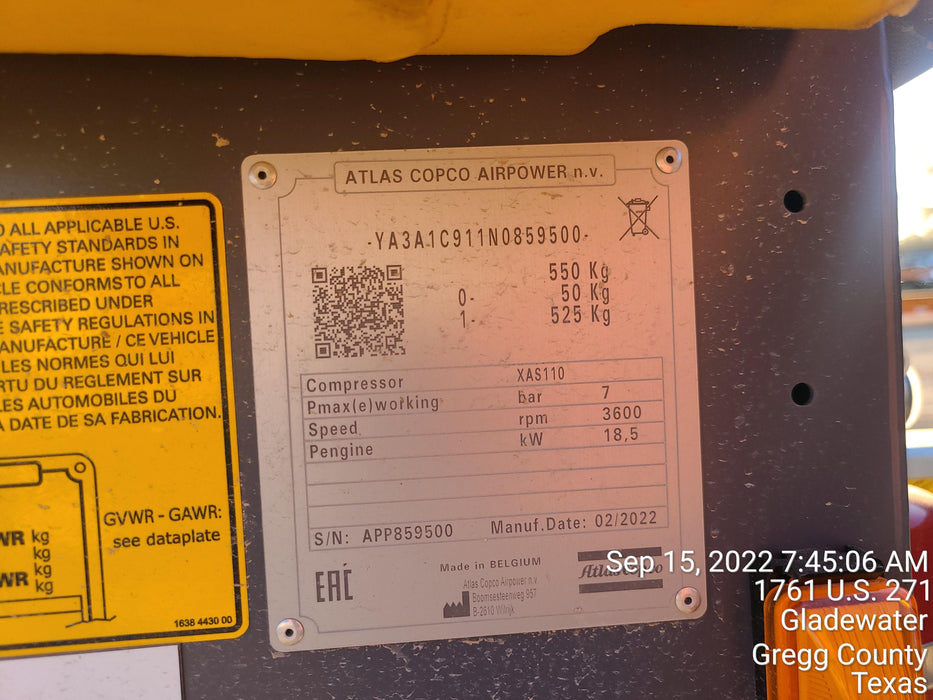 2022 ATLAS COPCO XAS 110