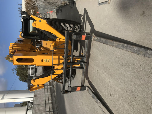 2019 JCB 510-56 74 HP w/Open ROPS, Beacon, Aux Hydraulics, Worklights, Solid Tires w/60" Carriage/Forks