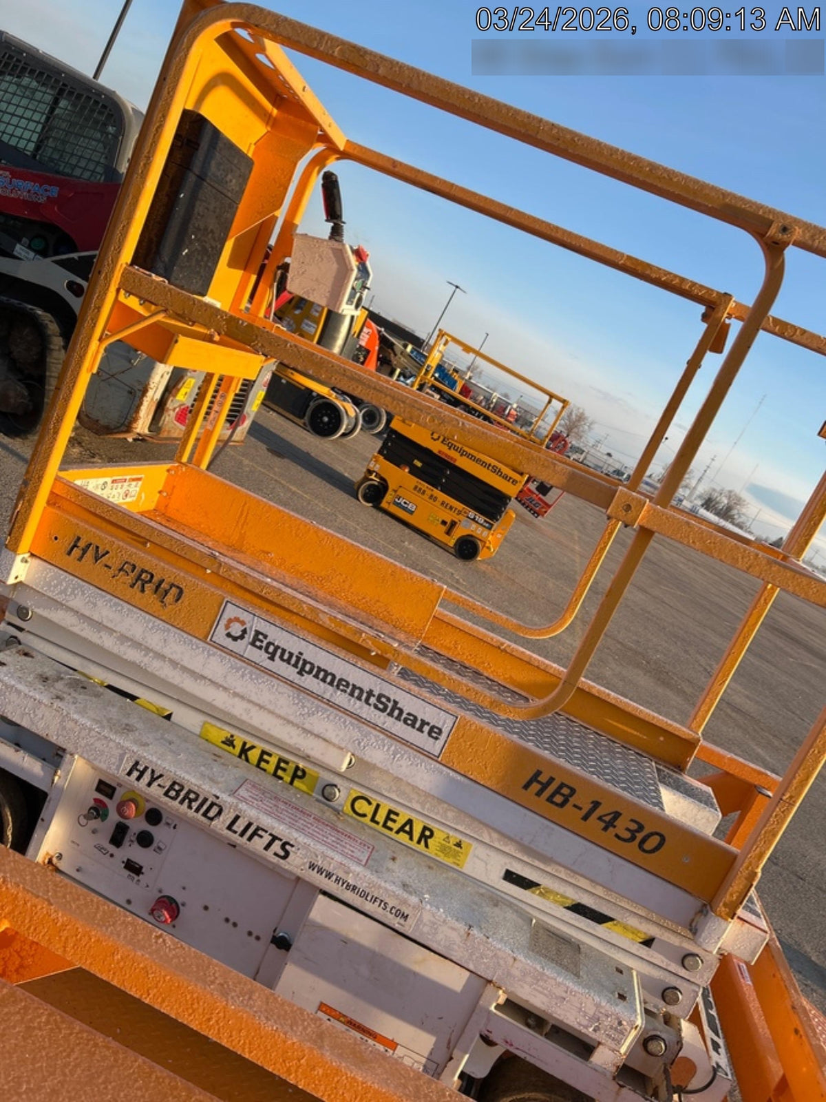 Custom Equipment HB-1430 <ul>
 <li>Hy-Brid Scissor Lift</li>
  <li>Platform capacity up to 670 lbs.</li>
  <li>Working height up to 20 ft</li>
  <li>Weighs under 1,700 lbs.</li>
  <li>Non-marking wheels </li>
</ul>