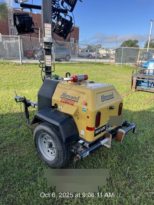 2022 Allmand NLV3GR (4) LED Light Fixture 350W, 23' Vertical Mast, 3kW Prime, Towable, Deep Sea L401, Leveling Jacks, Yanmar T4F 5.8hp