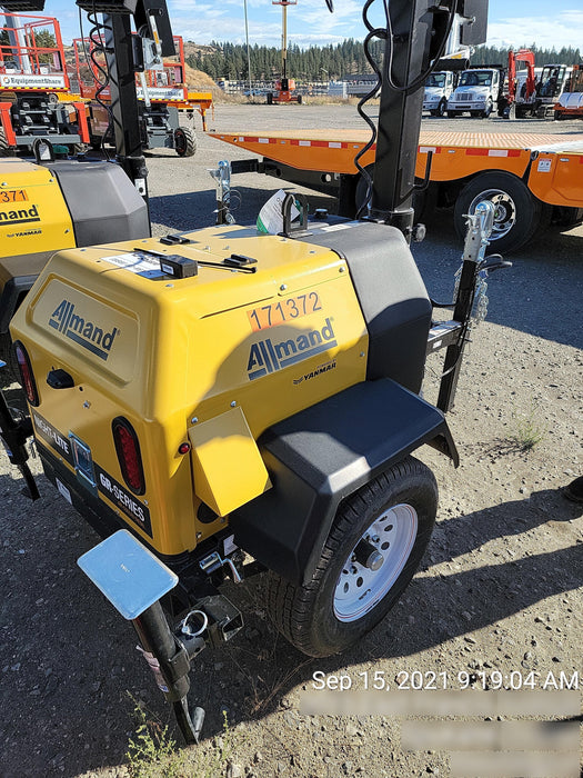 2021 Allmand NLV3GR (4) LED Light Fixture 350W, 23' Vertical Mast, 3kW Prime, Towable, Deep Sea L401, Leveling Jacks, Yanmar T4F 5.8hp