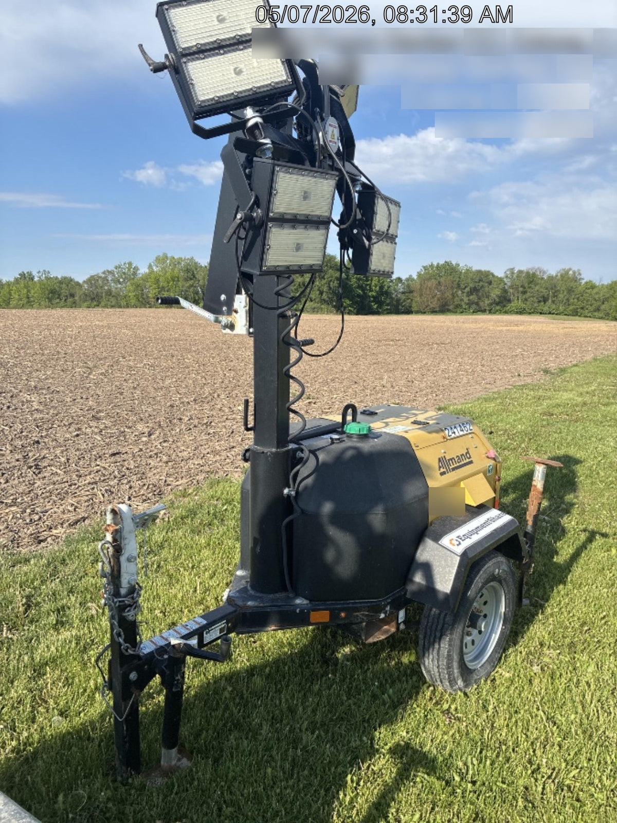 2022 Allmand NLV3GR (4) LED Light Fixture 350W, 23' Vertical Mast, 3kW Prime, Towable, Deep Sea L401, Leveling Jacks, Yanmar T4F 5.8hp