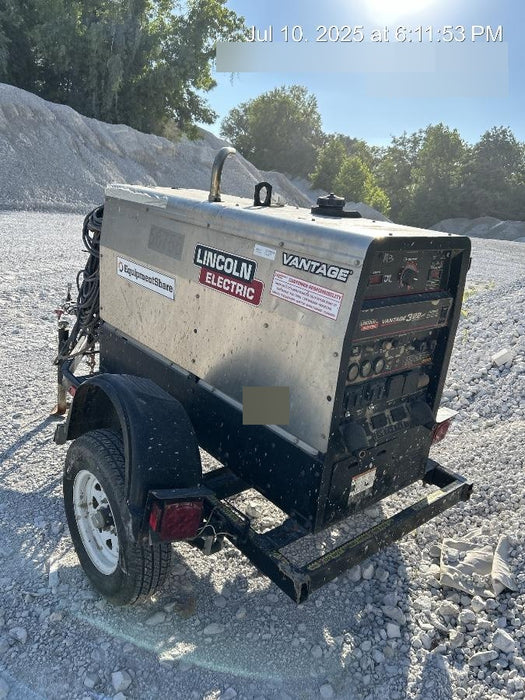 2019 Lincoln Electric Vantage 322 Welder Ready-Pak 3, Two wheel trailer, Fender and Light kit, Cable Rack