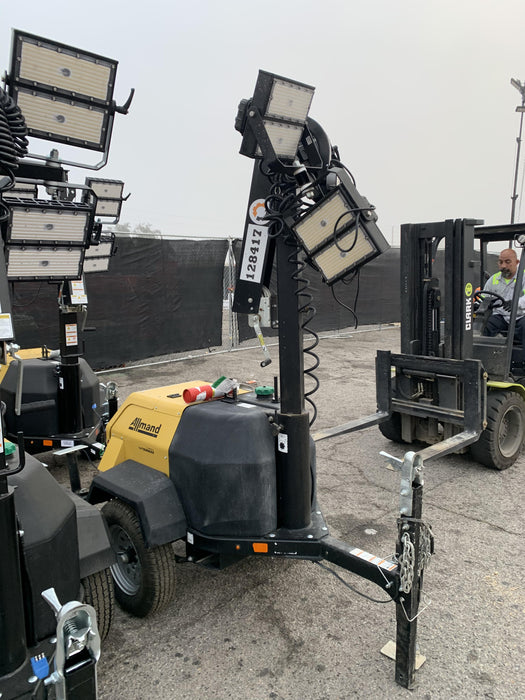 2021 Allmand NLV3GR (4) LED Light Fixture 350W, 23' Vertical Mast, 3kW Prime, Towable, Deep Sea L401, Leveling Jacks, Yanmar T4F 5.8hp