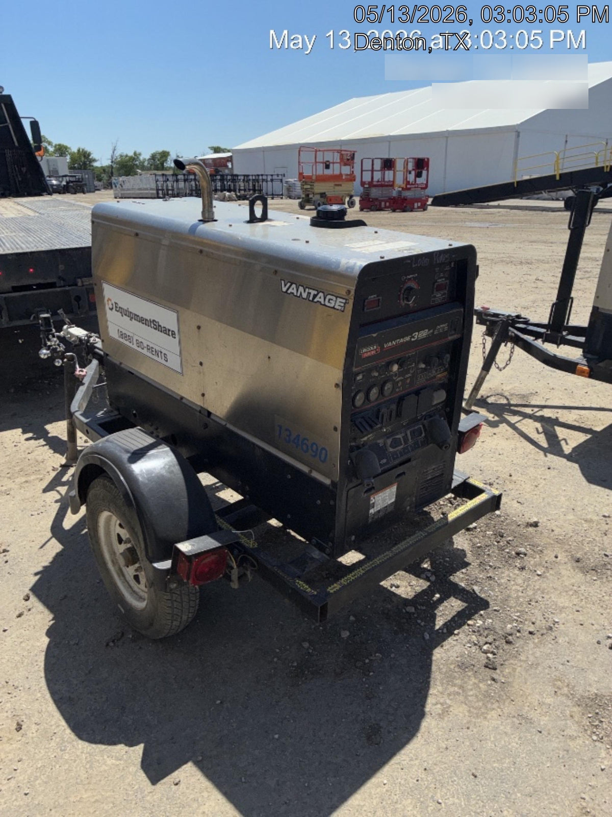 2019 Lincoln Electric Vantage 322 Welder Ready-Pak 3, Two wheel trailer, Fender and Light kit, Cable Rack