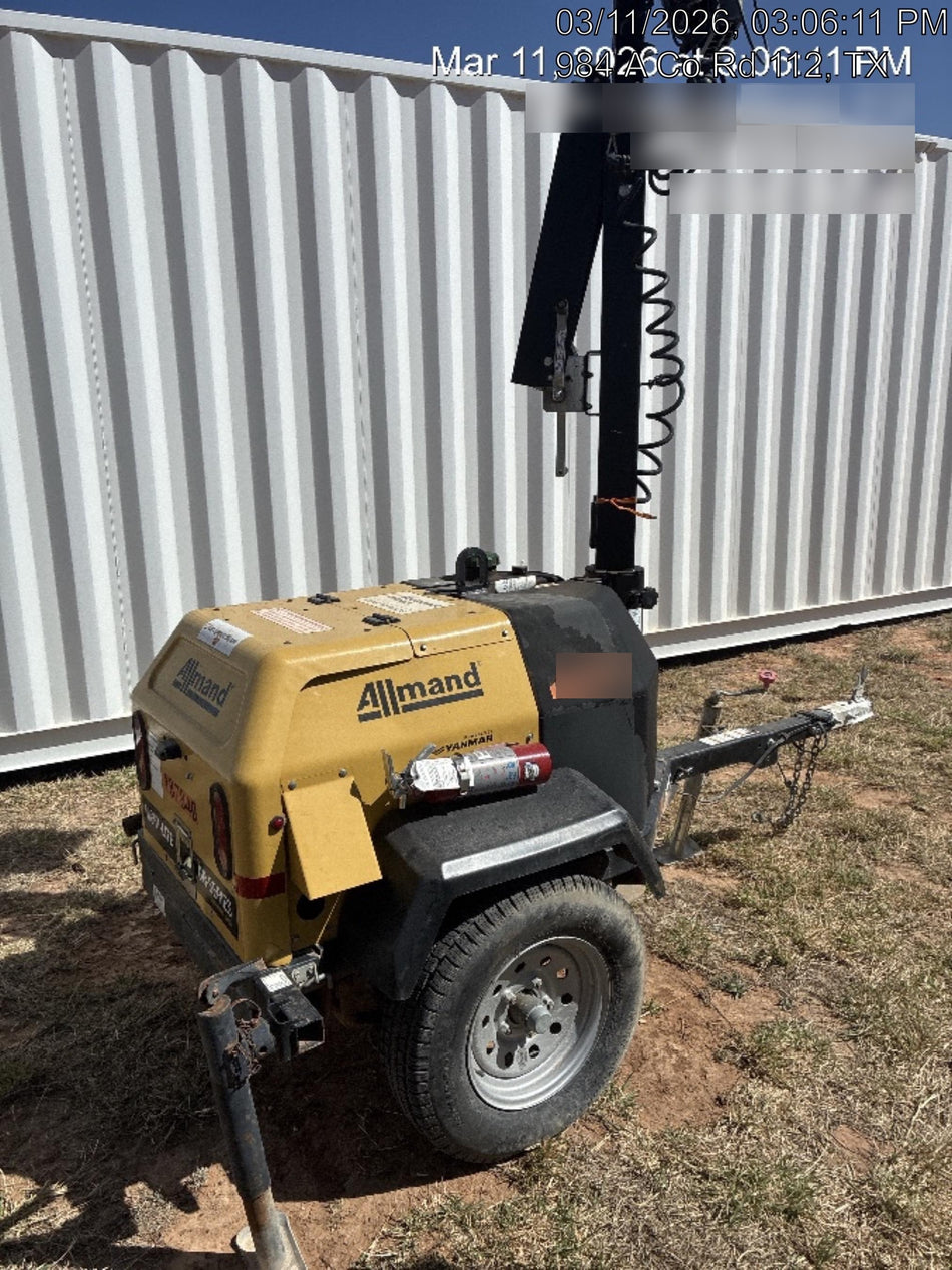 Allmand NLV3GR (4) LED Light Fixture 350W, 23' Vertical Mast, 3kW Prime, Towable, Deep Sea L401, Leveling Jacks, Yanmar T4F 5.8hp