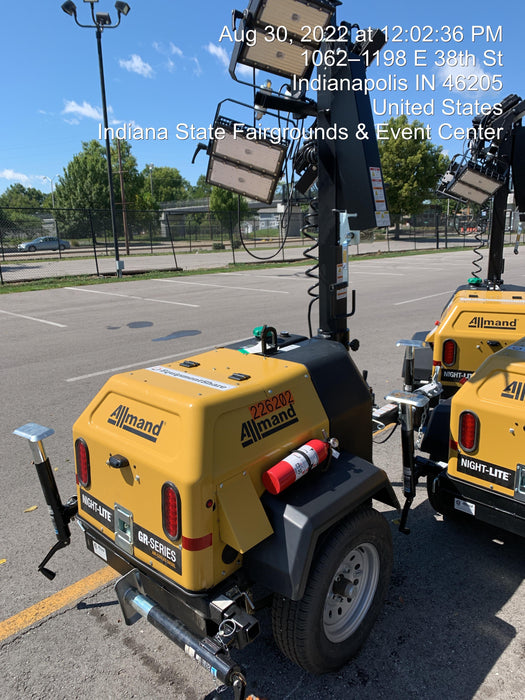 2022 Allmand NLV3GR (4) LED Light Fixture 350W, 23' Vertical Mast, 3kW Prime, Towable, Deep Sea L401, Leveling Jacks, Yanmar T4F 5.8hp