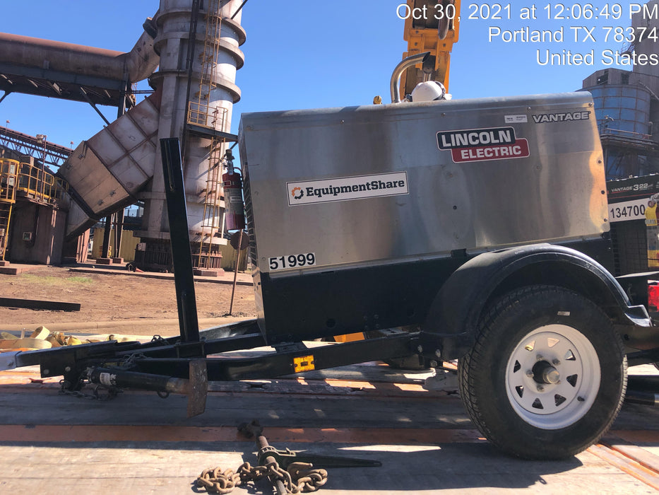 2019 Lincoln Electric Vantage 322 Welder Ready-Pak 3, Two wheel trailer, Fender and Light kit, Cable Rack