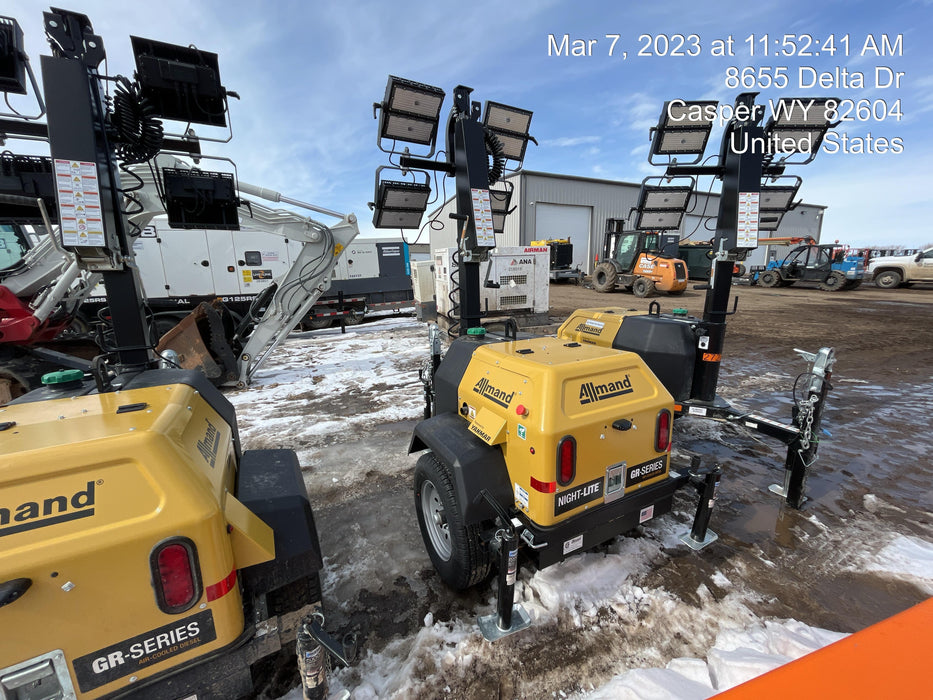 2022 Allmand NLV3GR (4) LED Light Fixture 350W, 23' Vertical Mast, 3kW Prime, Towable, ES Decals, T3