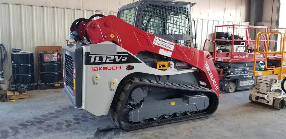 2019 Takeuchi TL12V2C Cab/Heat/Air w/Auxiliary Hydraulics, 2 Speed, Hydraulic QC 80" Tooth Bucket, 48" Pallet Forks