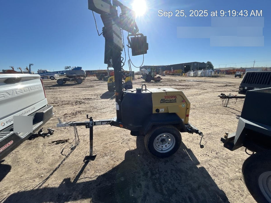 2022 Allmand NLV3GR (4) LED Light Fixture 350W, 23' Vertical Mast, 3kW Prime, Towable, Deep Sea L401, Leveling Jacks, Yanmar T4F 5.8hp